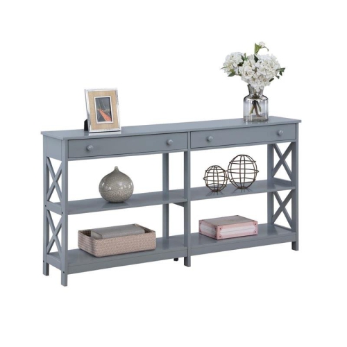 Oxford Two-Drawer 60-inch Console Table with Shelves in Gray Wood Finish