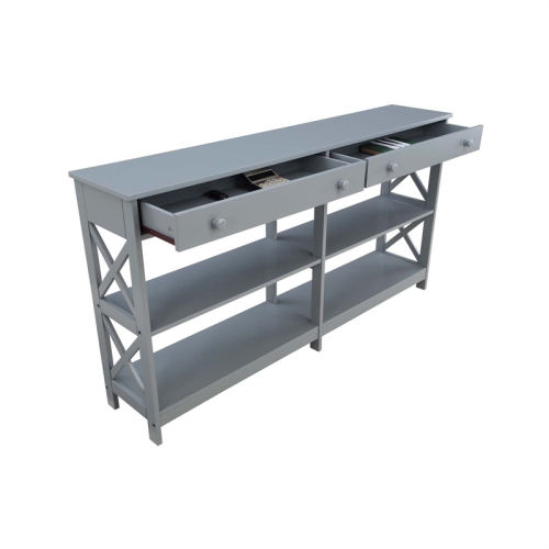 Oxford Two-Drawer 60-inch Console Table with Shelves in Gray Wood Finish