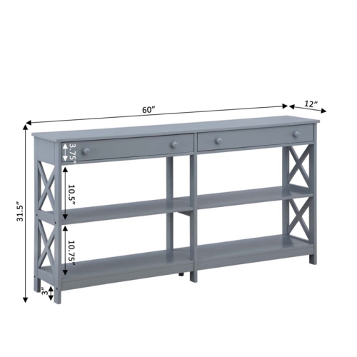 Oxford Two-Drawer 60-inch Console Table with Shelves in Gray Wood Finish