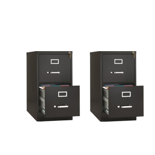 Set of 2 Value Pack Two Drawer Letter File Cabinet in Black with Lock