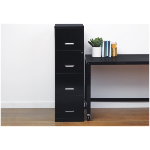 Space Solutions 18" Deep 4 Drawer Metal File Cabinet Black