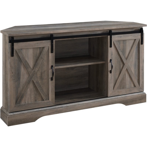 WALKER EDISON 52" Sliding Barn Door Corner Tv Stand With Adjustable Shelves In Gray Wash Corner TV Stand