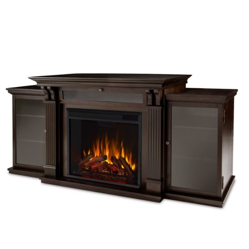 Bowery Hill Wood Contemporary TV Stand with Electric Fireplace in Dark Walnut