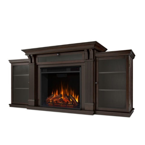 Bowery Hill Wood Contemporary TV Stand with Electric Fireplace in Dark Walnut