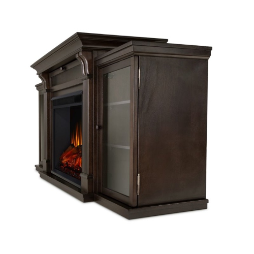 Bowery Hill Wood Contemporary TV Stand with Electric Fireplace in Dark Walnut