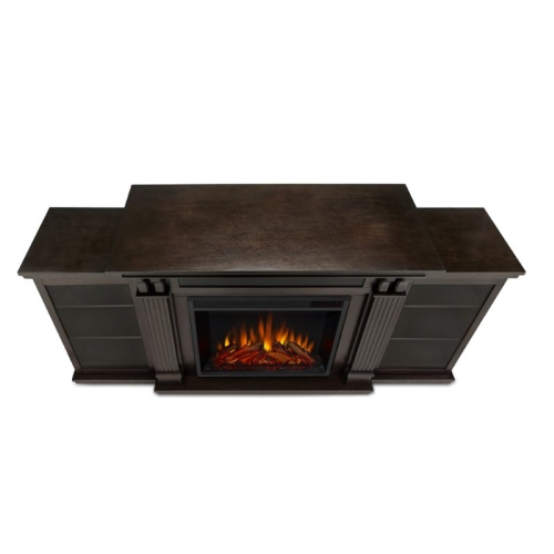 Bowery Hill Wood Contemporary TV Stand with Electric Fireplace in Dark Walnut