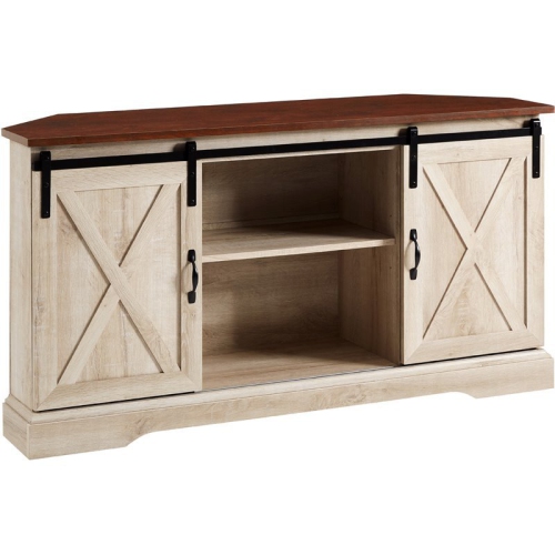 WALKER 52" Sliding Barn Door Corner Tv Stand In Traditional Brown/white Oak