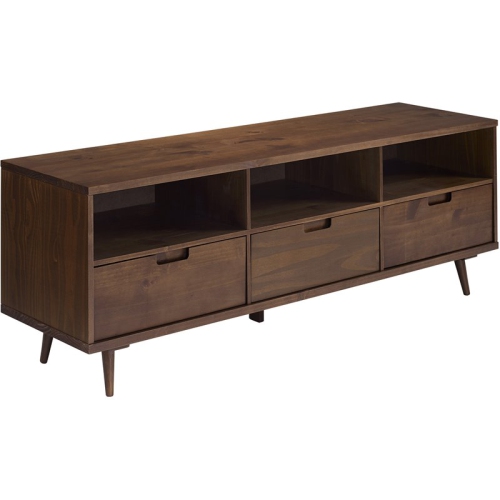 WALKER Ivy 70" 3 Drawer Solid Wood Tv Stand With 3-Cubbies In Walnut