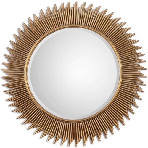Bowery Hill Contemporary Iron Round Gold Glass Mirror