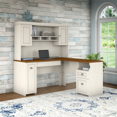 Scranton & Co L Shaped Desk with Hutch in Antique White