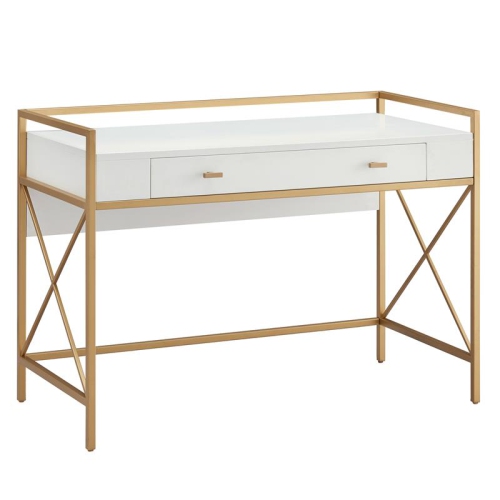 LEICK FURNITURE  9240-Wtgl Claudette Desk With Drop Front Keyboard Drawer In White/satin In Gold