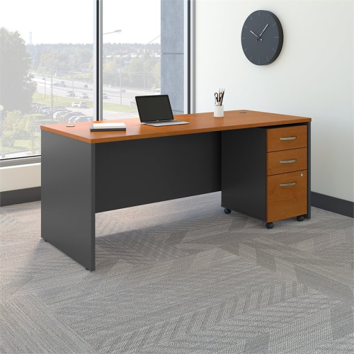 Series C 72W x 30D Office Desk with Drawers in Natural Cherry - Engineered Wood