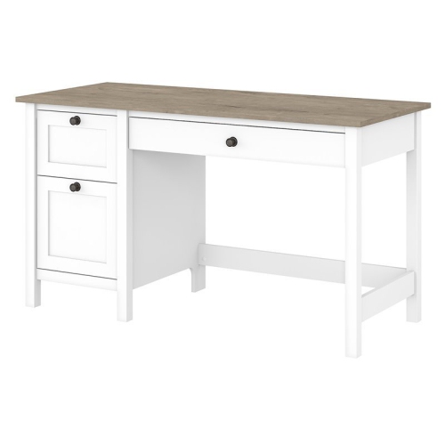 Atlin Designs 54" Computer Desk with Drawers in Shiplap Gray and White