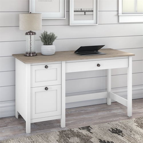 Atlin Designs 54" Computer Desk with Drawers in Shiplap Gray and White