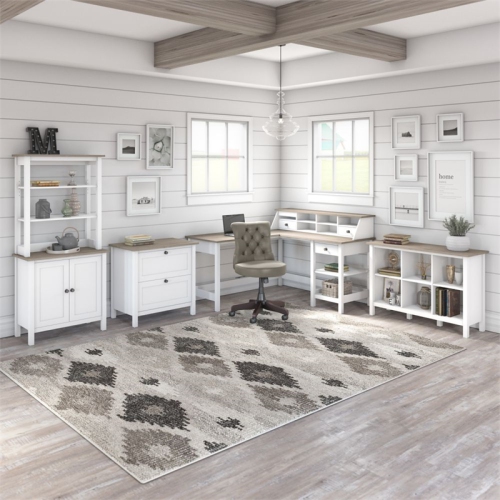 Atlin Designs 54" Computer Desk with Drawers in Shiplap Gray and White