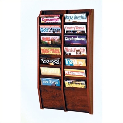Pemberly Row 14 Pocket Wall Mount Magazine Rack in Mahogany