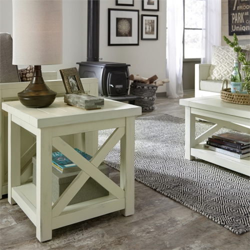 Homestyles Seaside Lodge Wood End Table in Off White