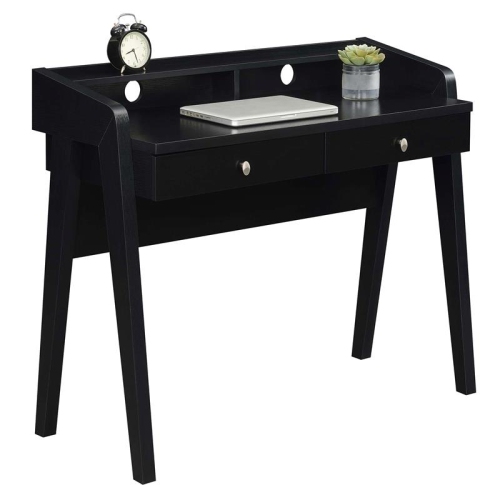 Newport Deluxe Two-Drawer Desk with Shelf in Black Wood Finish