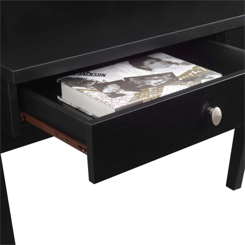 Newport Deluxe Two-Drawer Desk with Shelf in Black Wood Finish