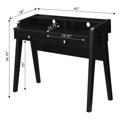 Newport Deluxe Two-Drawer Desk with Shelf in Black Wood Finish