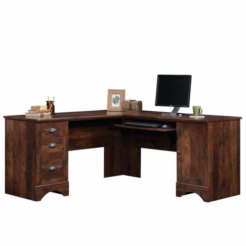 Sauder Harbor View Corner Traditional Wood Computer Desk in Curado Cherry