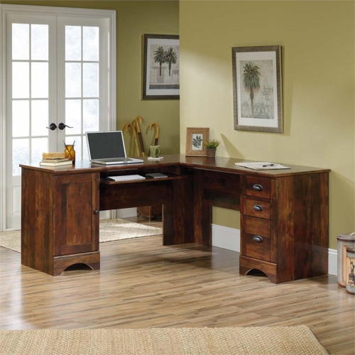 Sauder Harbor View Corner Traditional Wood Computer Desk in Curado Cherry