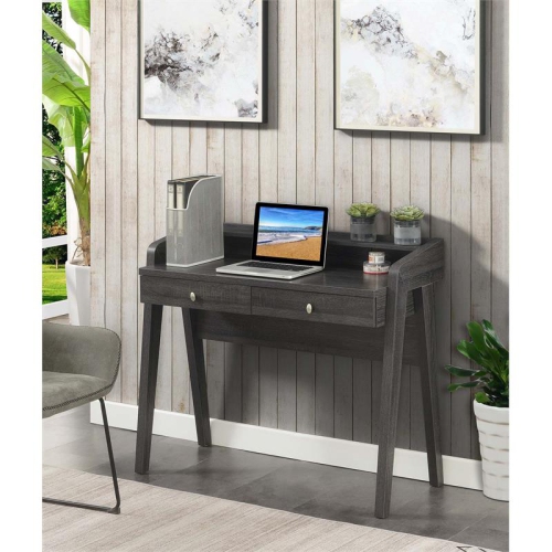 Newport Deluxe Two-Drawer Desk with Shelf in Gray Wood Finish