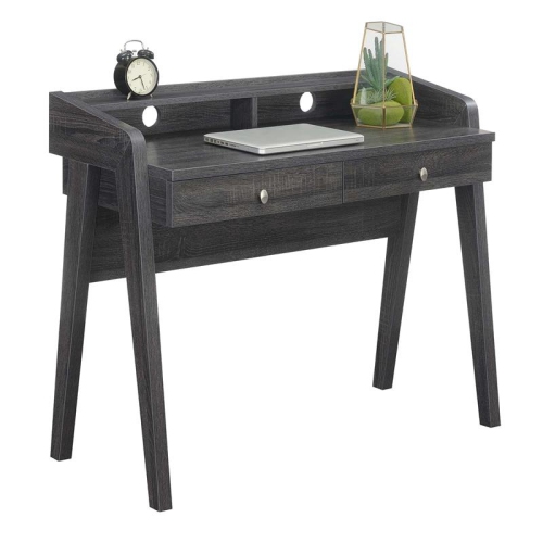 Newport Deluxe Two-Drawer Desk with Shelf in Gray Wood Finish
