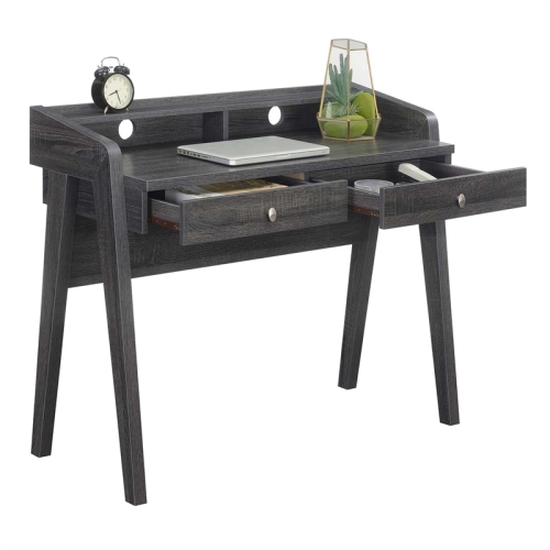 Newport Deluxe Two-Drawer Desk with Shelf in Gray Wood Finish
