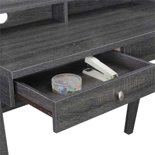 Newport Deluxe Two-Drawer Desk with Shelf in Gray Wood Finish