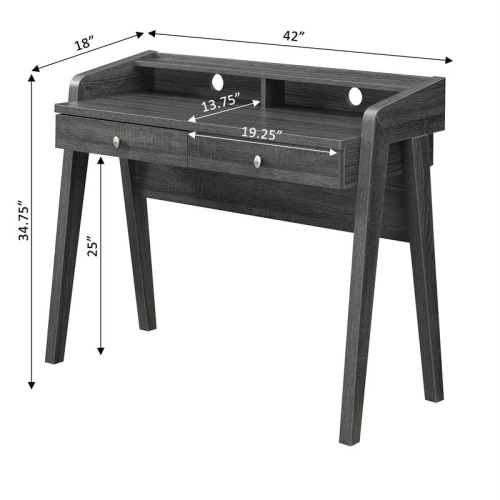 Newport Deluxe Two-Drawer Desk with Shelf in Gray Wood Finish