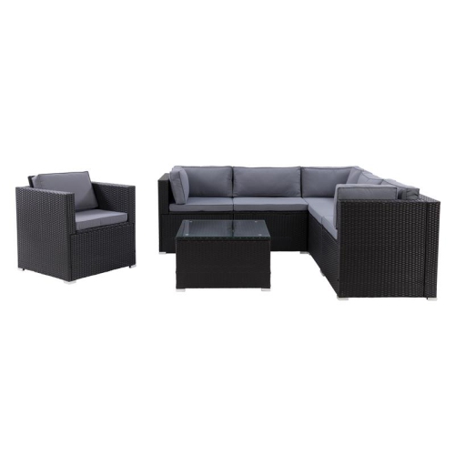 CORLIVING CANADA  Corliving Patio Sectional Set 7PC - With Gray Fabric Cushions In Black