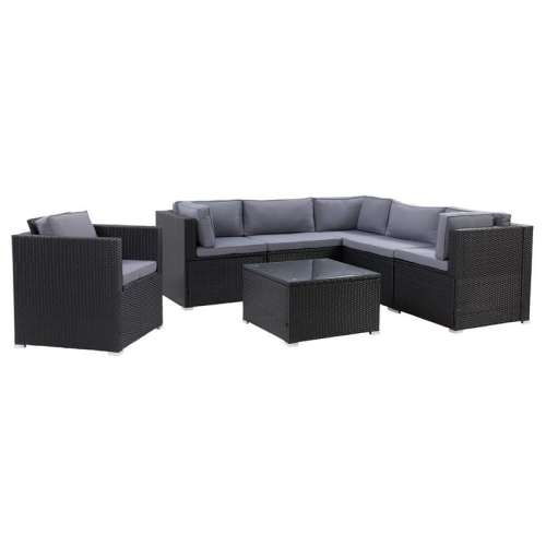 CorLiving Patio Sectional Set 7pc - Black with Gray Fabric Cushions