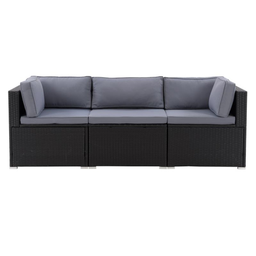 CorLiving Patio Sectional Set 3pc - Black with Gray Fabric Cushions