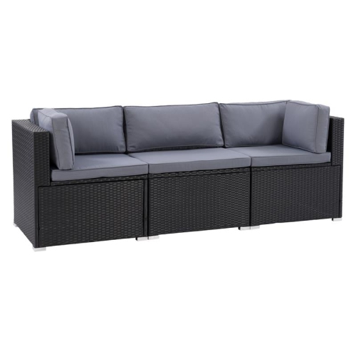 CorLiving Patio Sectional Set 3pc - Black with Gray Fabric Cushions