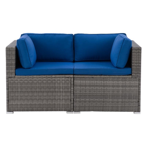 CORLIVING CANADA  Corliving Patio Sectional Set 2PC - Grey With Fabric Cushions In Blue