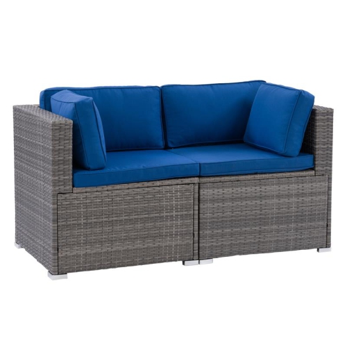 CorLiving Patio Sectional Set 2pc - Grey with Blue Fabric Cushions
