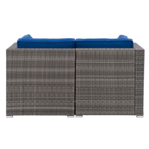 CorLiving Patio Sectional Set 2pc - Grey with Blue Fabric Cushions