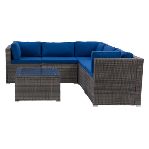 CORLIVING CANADA  Corliving Patio Sectional Set 6PC - Grey With Fabric Cushions In Blue