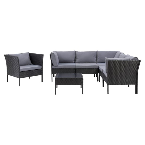 Ensemble modulaire de patio de 7 pièces avec chaise de CorLiving - Noir avec coussins gris cendré