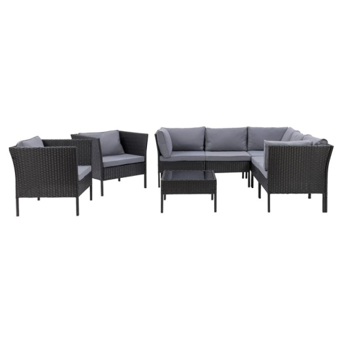 Ensemble modulaire de patio de 8 pièces avec 2 chaises de CorLiving - Noir avec coussins gris cendré