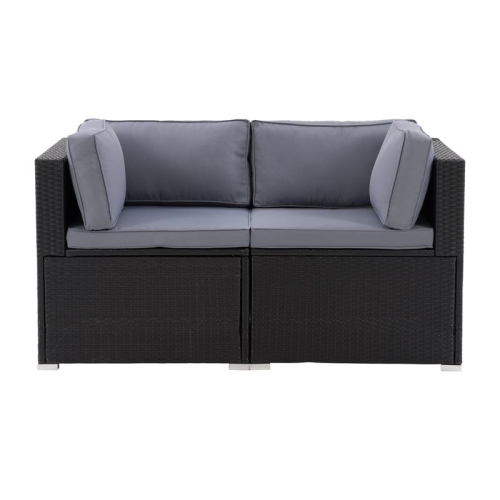 CorLiving Patio Sectional Set 2pc - Black with Gray Fabric Cushions