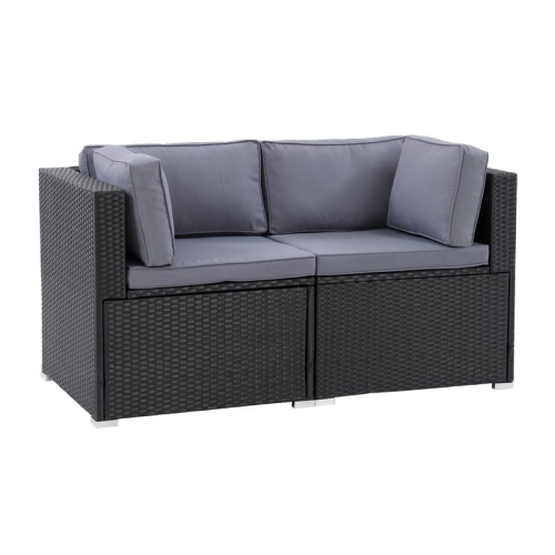 CorLiving Patio Sectional Set 2pc - Black with Gray Fabric Cushions