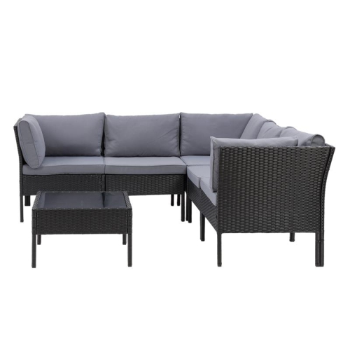 CORLIVING CANADA  Corliving Patio Sectional 6PC - With Ash Gray Cushions In Black
