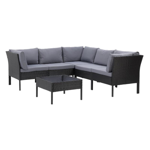 CorLiving Patio Sectional 6pc - Black with Ash Gray Cushions