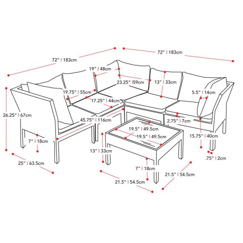 CorLiving Patio Sectional 6pc - Black with Ash Gray Cushions