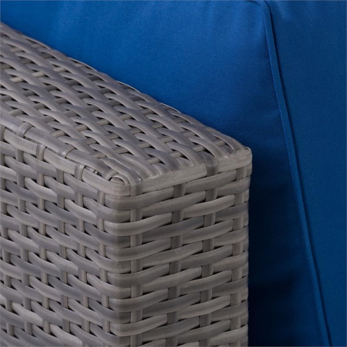 CorLiving Patio Sofa Sectional Set 5pc - Grey with Blue Fabric Cushions