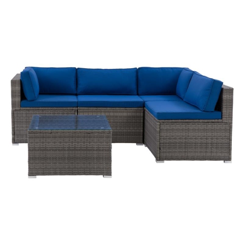 CORLIVING CANADA  Corliving Patio Sectional Set 5PC - Grey With Fabric Cushions In Blue