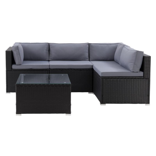 CORLIVING CANADA  Corliving Patio Sectional Set 5PC - With Gray Fabric Cushions In Black