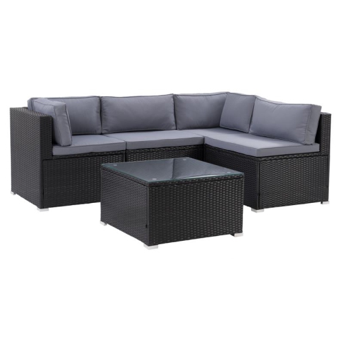 CorLiving Patio Sectional Set 5pc - Black with Gray Fabric Cushions